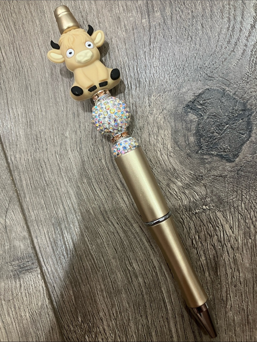 Handmade Beaded Cow Pen, Gold and Rhinestones, Create a pen bundle and save!